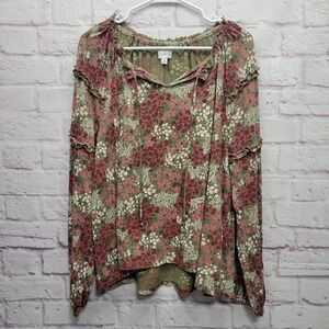 Wonderly Floral‎ Boho Peasant Blouse Size M Ruffle Sleeves Neckline Stretchy